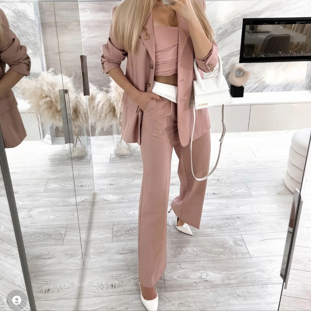 ZARA PANTS FOLDED WAISTBAND ROSE BLUSH M,L